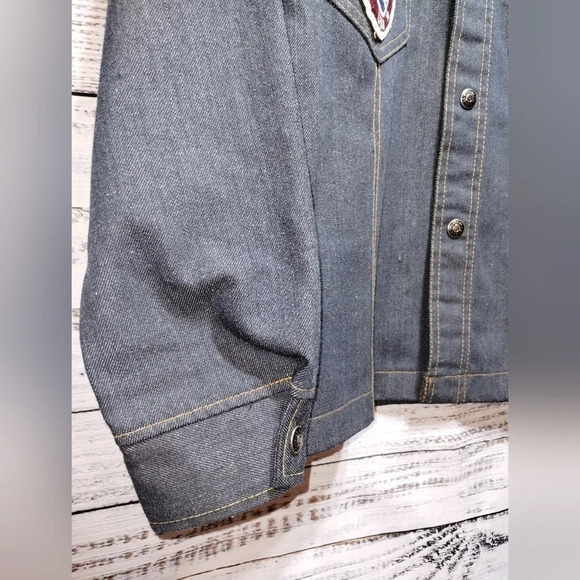 Vintage 70s Sears Put On Shop Denim Jacket Size 16 Youth Patched Trucker Jean - Picture 6 of 9